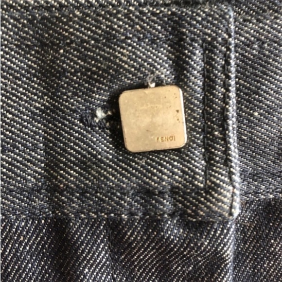 FENDI] Blue Raw Denim Tan Hand stitches Jean Mini Skirt - Picture 8 of 15